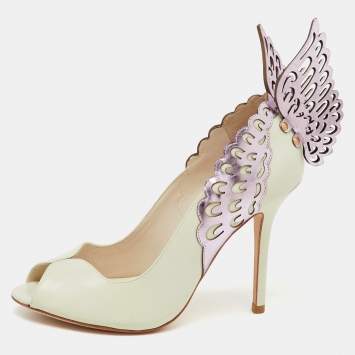 Pre Owned Sophia Webster White/Purple Leather Angelica Lunar Winged Peep Toe Pumps Size 40