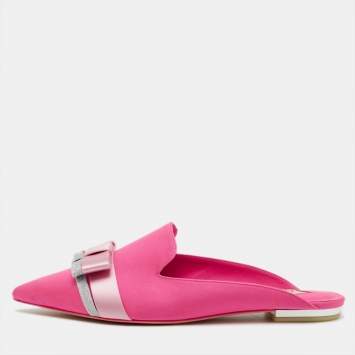 Sophia Webster Pink Satin Andie Bow Flat Mules Size 38