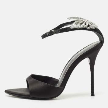Sophia Webster Black Satin Crystal Embellished Ankle Strap Sandals Size 38