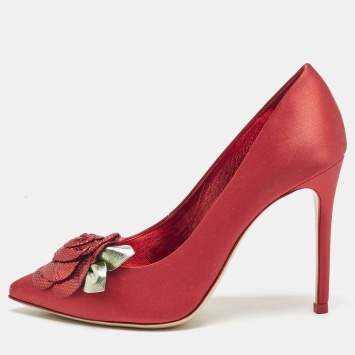 Sophia Webster Red Satin Rosette Pointed Toe Pumps Size 38.5