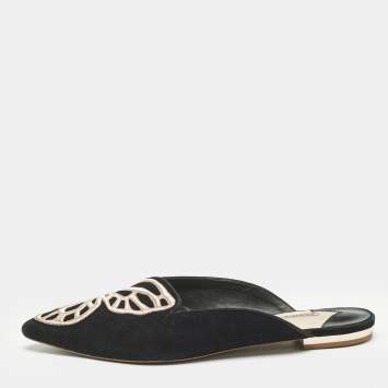 Sophia Webster Black Suede Bibi Butterfly Flat Mules Size 38