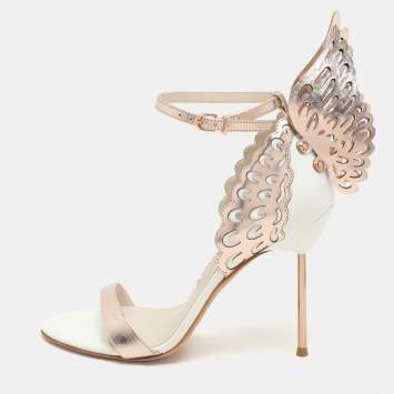 Sophia Webster Metallic Rose Gold/White Leather Evangeline Ankle Strap Sandals Size 37
