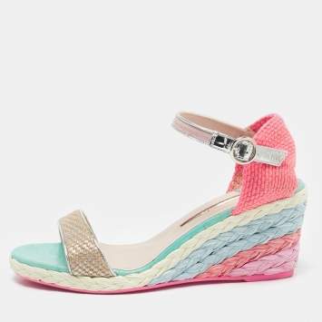 Sophia Webster Multicolor Fabric and Leather Lucita Wedge Sandals Size 41.5