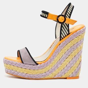 Pre Owned Sophia Webster Multicolor Suede and Patent Leather Lucita Espadrille Wedge Sandals Size 36