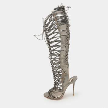 Pre Owned Sophia Webster Metallic Leather Clementine Lace-Up Knee High Gladiator Sandals Size 36
