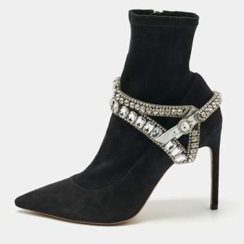 Pre Owned Sophia Webster Black Suede Stretch Crystal Embellished Ankle Boots Size 41