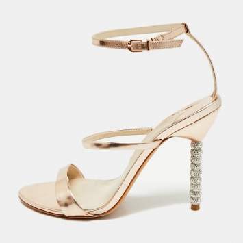 Sophia Webster Rose Gold Leather Rosalind Crystal Heel Ankle Strap Sandals Size 40