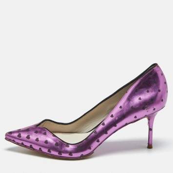 Pre Owned Sophia Webster  Purple Heart Print Leather Loren Peep Toe Pumps Size 37