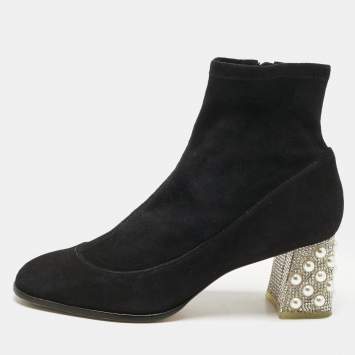 Sophia Webster Black Suede Felicity Mid Ankle Length Boots Size 40