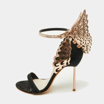 Pre Owned Sophia Webster Black/Metallic Suede and Leather Chiara Ankle Strap Sandals Size 37