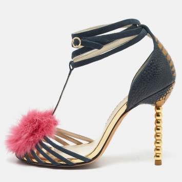 Pre Owned Sophia Webster Green Suede and Fur Detail Ankle Strap Wrap Up Sandals Size 38