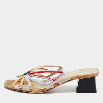 Pre Owned Sophia Webster Multicolor Leather and PVC Havanna Slide Sandals Size 37