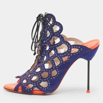 Pre Owned Sophia Webster Blue Leather Cut Out Ankle Strap Sandals Size 39.5
