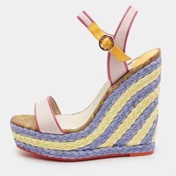 Pre Owned Sophia Webster Multicolor Canvas and Leather Lucita Espadrille Wedge Sandals Size 39