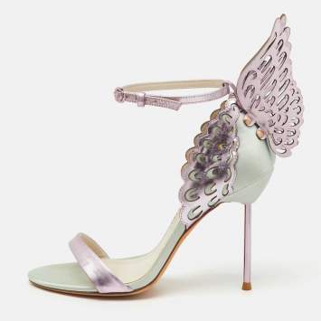 Pre Owned Sophia Webster Mint Green/Lilac Satin and Leather Evangeline Ankle Strap Sandals Size 38