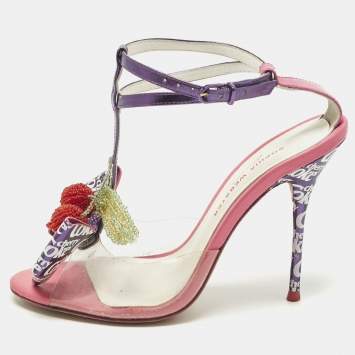 Pre Owned Sophia Webster Lana Size 37 Pink Leather and PVC Cherry Coke Ankle Strap Sandals