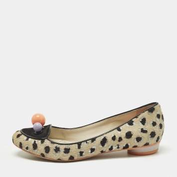 Pre Owned Sophia Webster Size 39 Multicolor Leopard Print Calf Hair Pompom Ballet Flats