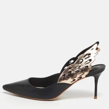 Pre Owned Sophia Webster Size 38 Black/Rose Gold Leather Angelo Slingback Pumps