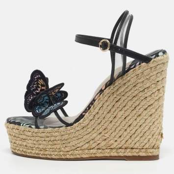 Pre Owned Sophia Webster Riva Size 36.5 Transparent/Black Leather and PVC Wedge Sandals