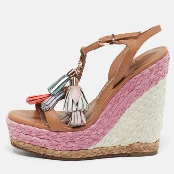 Pre Owned Sophia Webster Lucita Size 35.5 Brown Leather Wedge Sandals