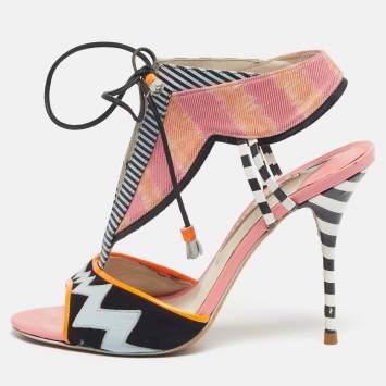 Pre Owned Sophia Webster Size 39 Multicolor Canvas and Leather T Strap Sandals