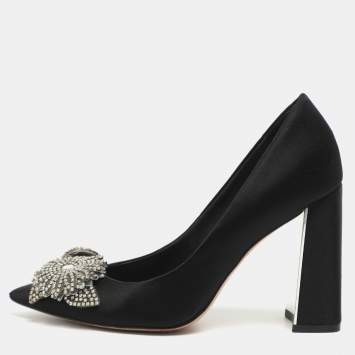Pre Owned Sophia Webster Lilico Crystal Embellished Size 37 Black Satin Pumps