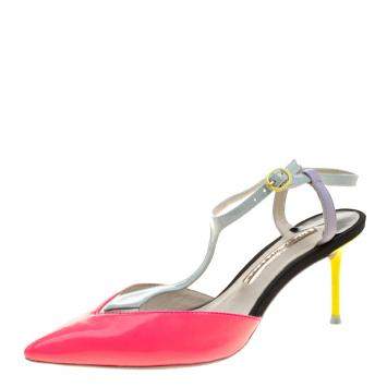 Pre Owned Sophia Webster Multicolor Patent Leather T Straps Pointed Toe Sandals Size 36.5