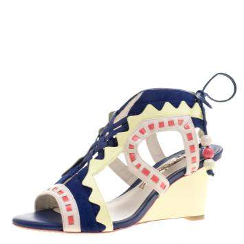 Pre Owned Sophia Webster Multicolor Leather and Suede Raya Wedge Sandals Size 36
