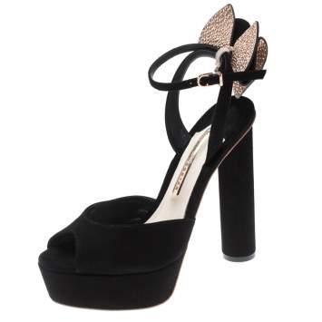 Pre Owned Sophia Webster Black Suede Raye Bow Ankle Strap Platform Sandals Size 38.5