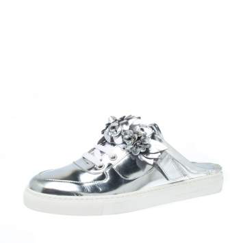 Pre Owned Sophia Webster Metallic Silver Foil Leather Lilico Jessie Sneaker Mules Size 39