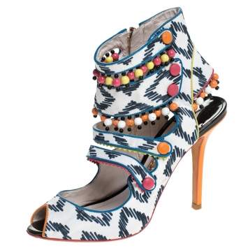 Pre Owned Sophia Webster Multicolor Strappy Leather Beaded Caged Sandals Size 39
