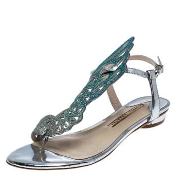 Pre Owned Sophia Webster Blue Ombre Glitter Leather Seraphina Angel Wing Flats Size 36.5