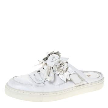 Pre Owned Sophia Webster White Leather Flower Embellished Mule Sneakers Size 36.5
