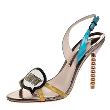 Pre Owned Sophia Webster Metallic Multicolor Leather "Just Saying" Slingback Sandals Size 39