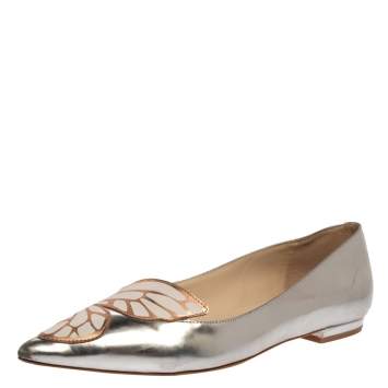 Pre Owned Sophia Webster Silver Leather Bibi Butterfly Ballet Flats Size 39