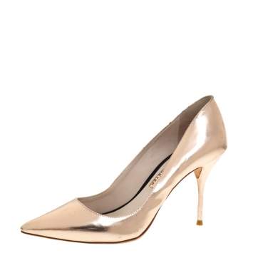 Pre Owned Sophia Webster Metallic Rose Gold Leather Coco Flamingo Pointed Toe Pumps Size 39