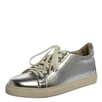 Pre Owned Sophia Webster Metallic Silver Leather Bibi Butterfly Sneakers Size 37.5
