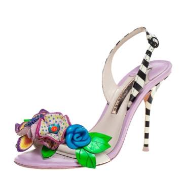 Pre Owned Sophia Webster Multicolor Patent Leather And Leather Lilico Floral Embellished Slingback Sandals Size 37