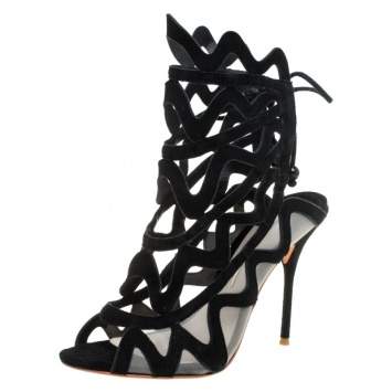 Pre Owned Sophia Webster Black Suede and Mesh Mila Cage Sandals Size 39.5