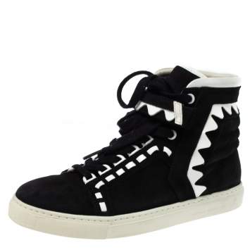 Pre Owned Sophia Webster Monochrome Suede and Patent Leather Riko High Top Sneakers Size 38.5