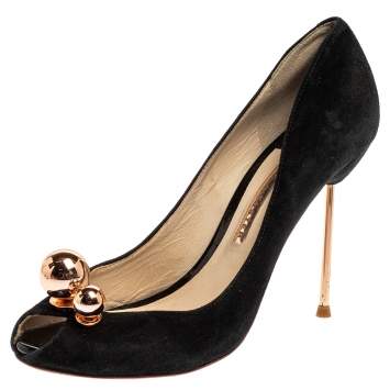 Pre Owned Sophia Webster Black Suede Loren Peep Toe Pumps Size 37