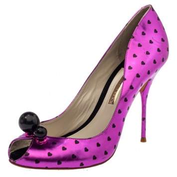 Pre Owned Sophia Webster Metallic Purple Heart Print Leather Loren Peep Toe Pumps Size 41