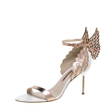 Pre Owned Sophia Webster Rose Gold/White Leather Evangeline Laser Cut Angel Wing Ankle Strap Sandals Size 39.5
