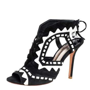 Pre Owned Sophia Webster Black/White Suede And Patent Leather Riko Cut Out Sandals Size 38