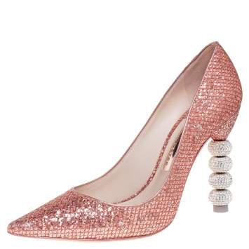 Pre Owned Sophia Webster Pink Glitter Coco Crystal Embellished Major Pointed Toe Pumps Size 38