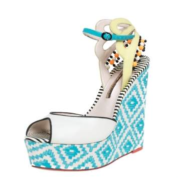 Pre Owned Sophia Webster Multicolor Printed Canvas and Leather Wedge Sandals Size 40