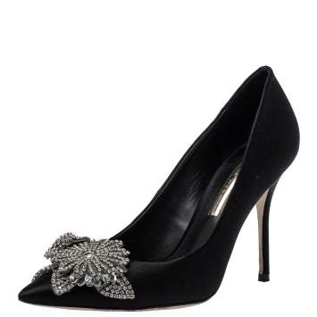 Pre Owned Sophia Webster Black Satin Lilico Crystal Embellished Pumps Size 38.5