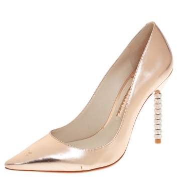 Pre Owned Sophia Webster Metallic Rose Gold Leather Crystal Embellished Heel Coco Pumps Size 40