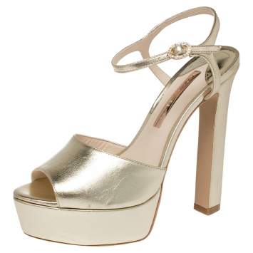 Pre Owned Sophia Webster Gold Leather Natalia Platform Ankle Strap Sandals Size 40
