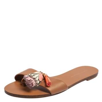 Pre Owned Sophia Webster Brown Leather Jada Tassel Flats Size 37